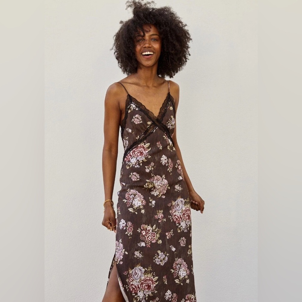 Brock Collection Floral Lace Trim Maxi Dress